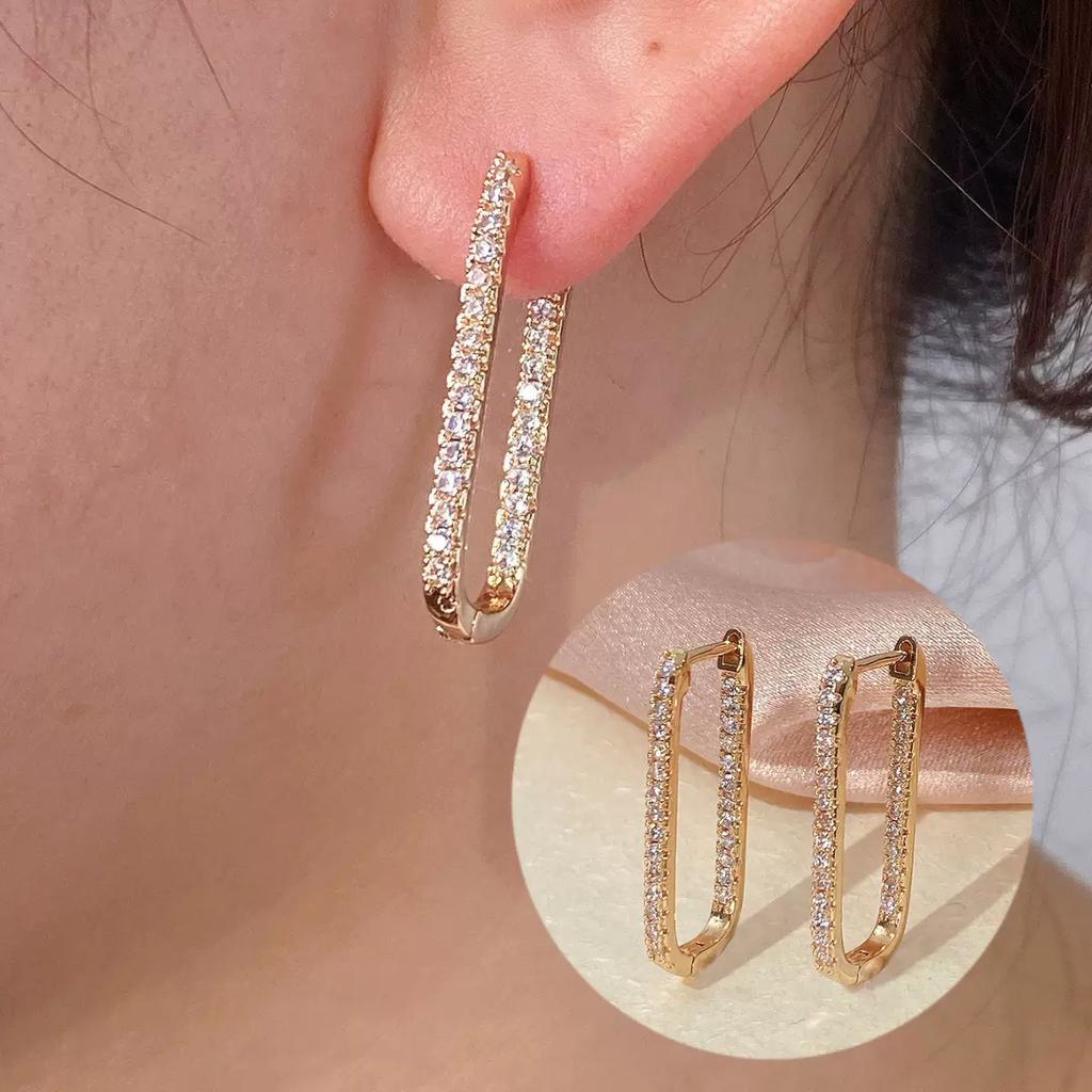 925 Sterling Silver Shiny Zircon Square Hoop Huggies Earring for Women Versatile Party Gift Daily Wear Earring Jewelry