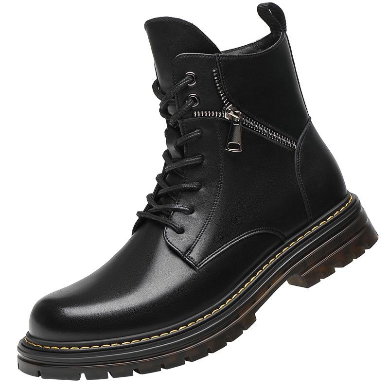 Martin boots men's winter velvet thermal leather boots men's leather high-top leather shoes locomotive boots zipper cotton boots men's