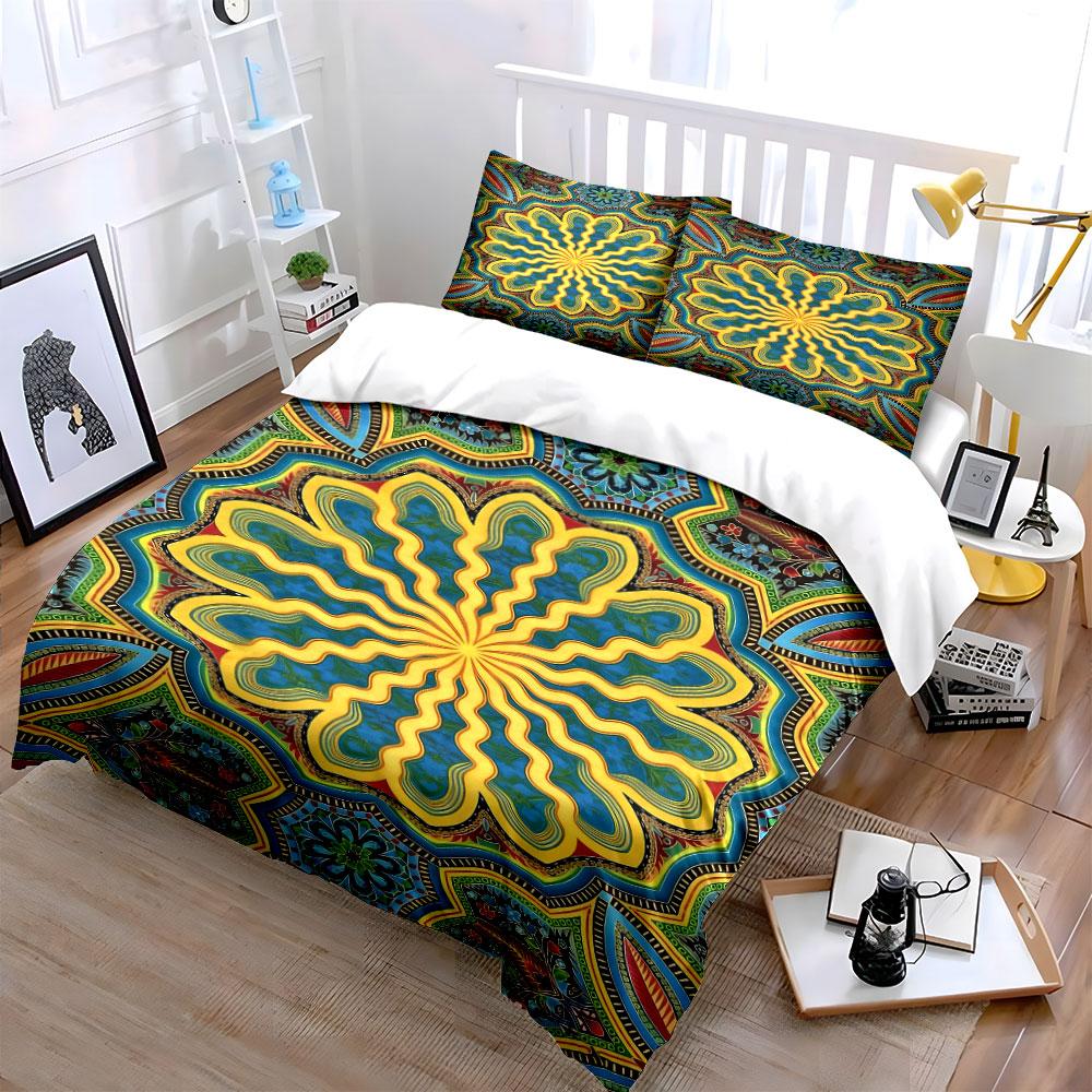 Yellow floral mandala pattern. Bedding sets Duvet cover sets Duvet covers Pillowcases(1 * Duvet Cover 2 * Pillowcases without duvet insert)