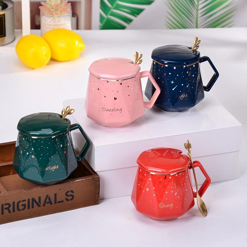 Creative Personality Trend Coffee Cup Nordic Style Ceramic Cup with Lid and Spoon Office Water Cup Gift Set