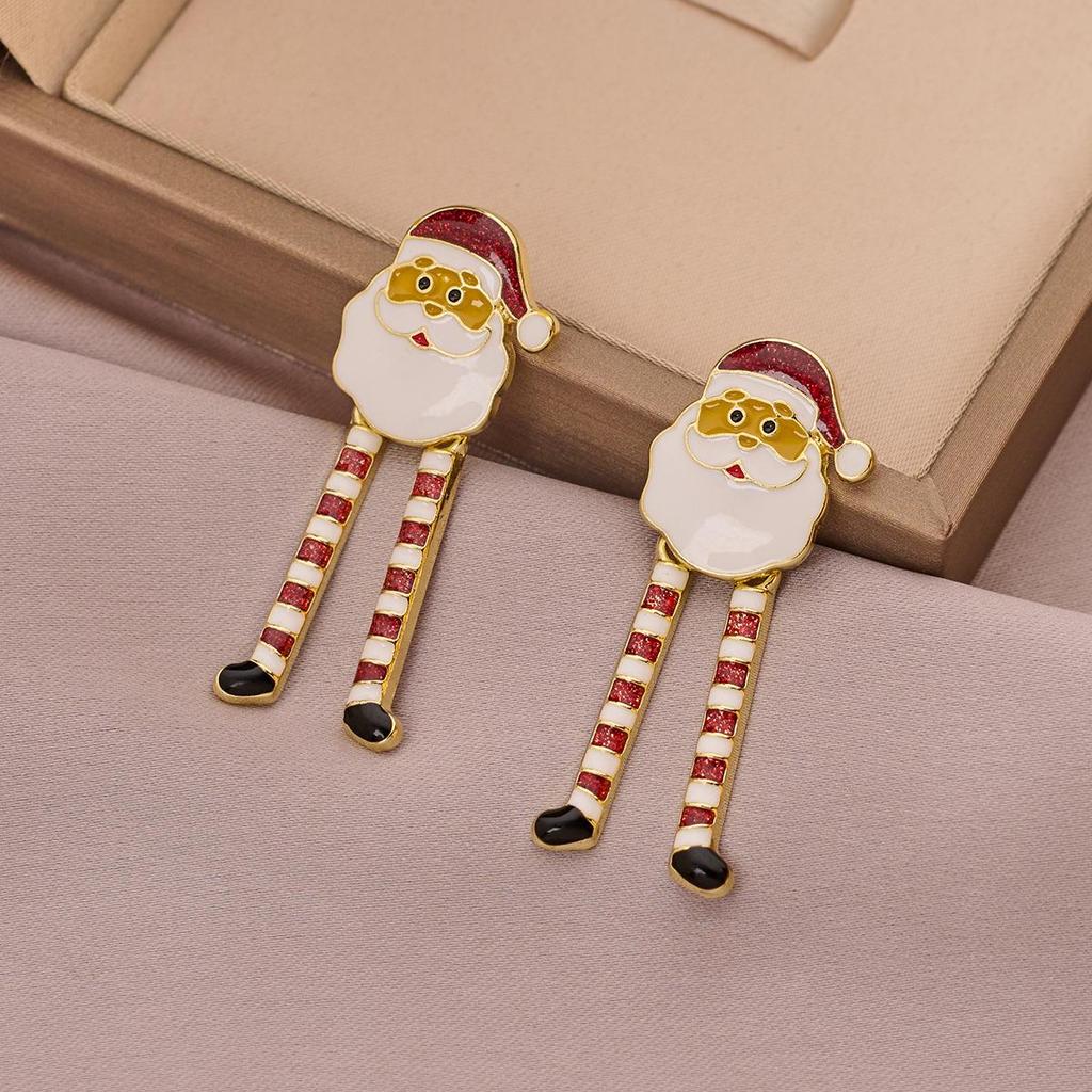 New Christmas Cartoon Rhinestone Pendant Earrings - Alloy Material
