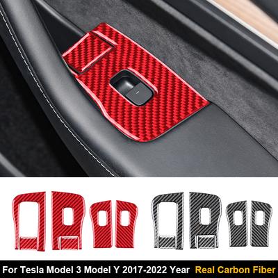 Real Carbon Fiber Car Window Lifter Switch Panel Sticker For Tesla Model Y Model 3 2017-2022 Car Interior Accessories