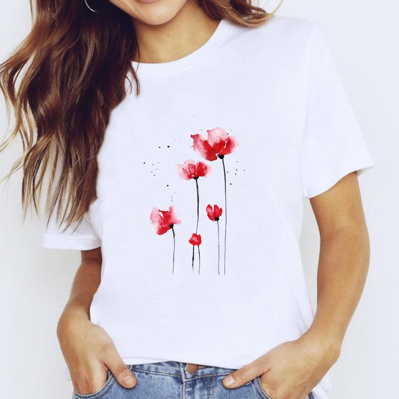 Dameklær Elefant Blomstertrend 90-tallsstil Kortermet motetrykk Sommertrykk T-skjorte T-skjorte Dame Kvinne Uformell Grafisk T-skjorte