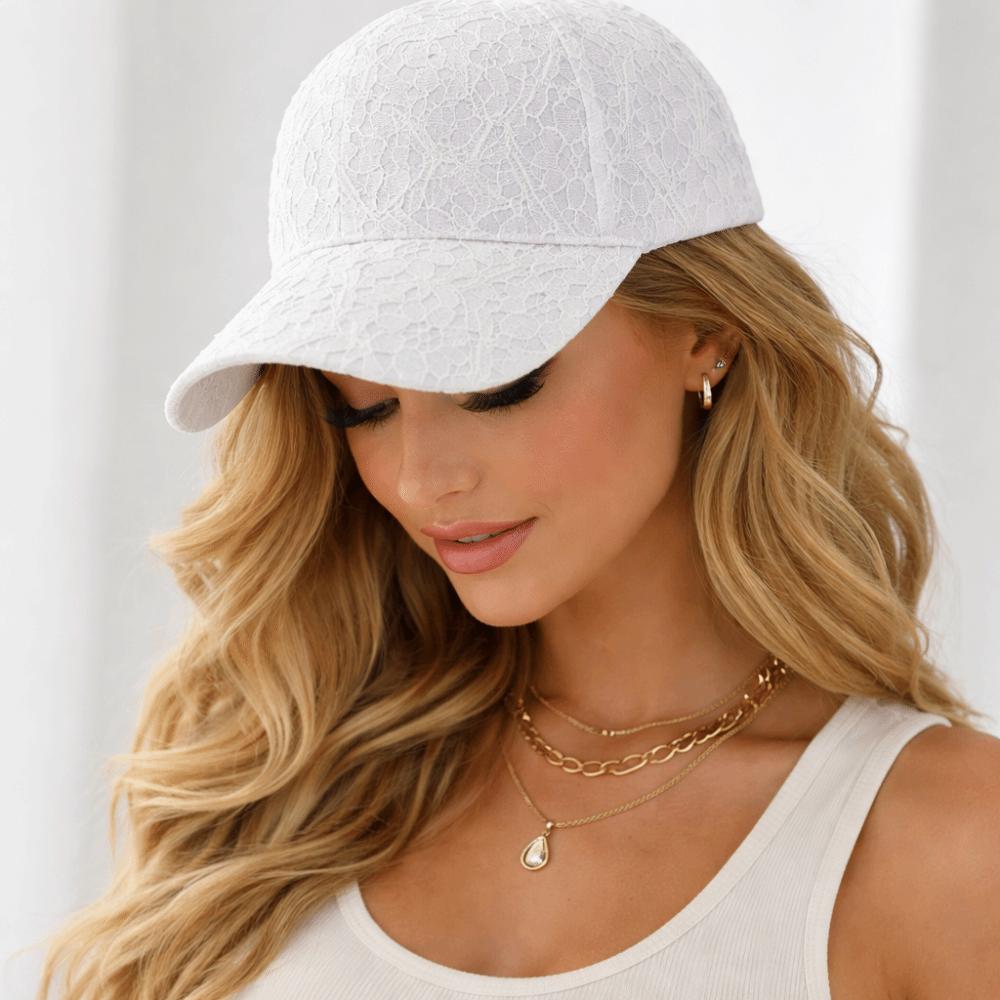 Elegant Breathable Floral Lace Baseball Cap Hollow Out Adjustable Mesh Baseball Hat Outdoor Sun Hat For Women