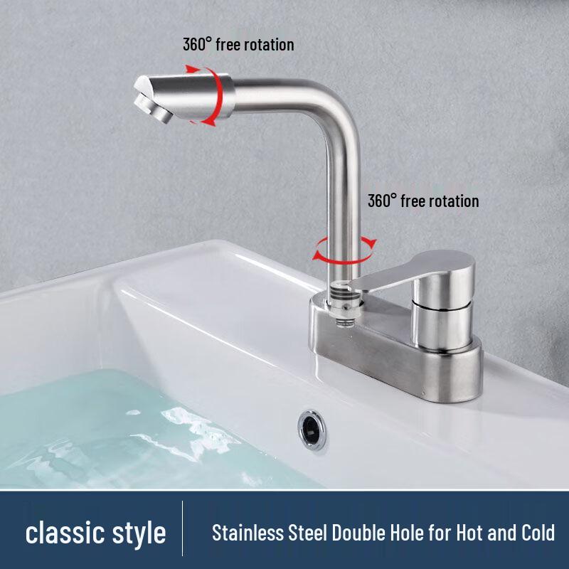 Vintage Stainless Steel Double Handle Double-Hole Basin Faucet