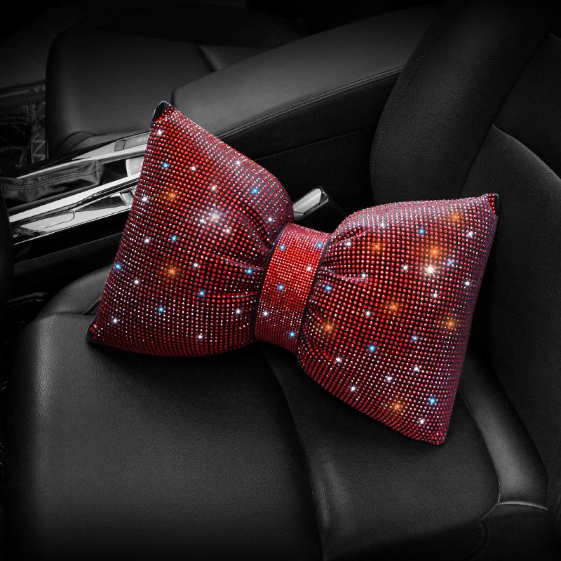 1Pcs Diamond  Bowknot Car Neck Pillow  Auto Headrest Seat Support Waist Pillows Car Accessories For Women
