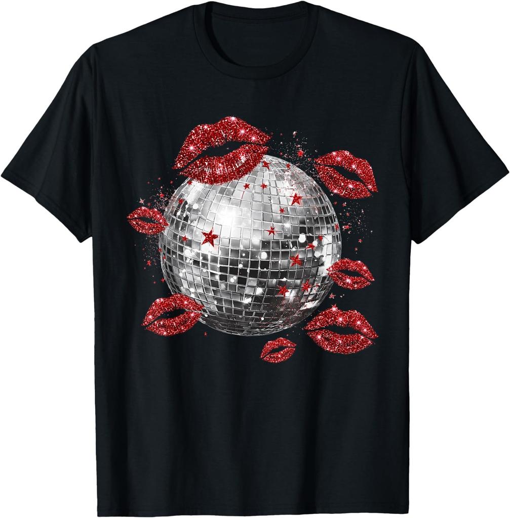 Disco Ball Kissing Lips Funny Party T-Shirt
