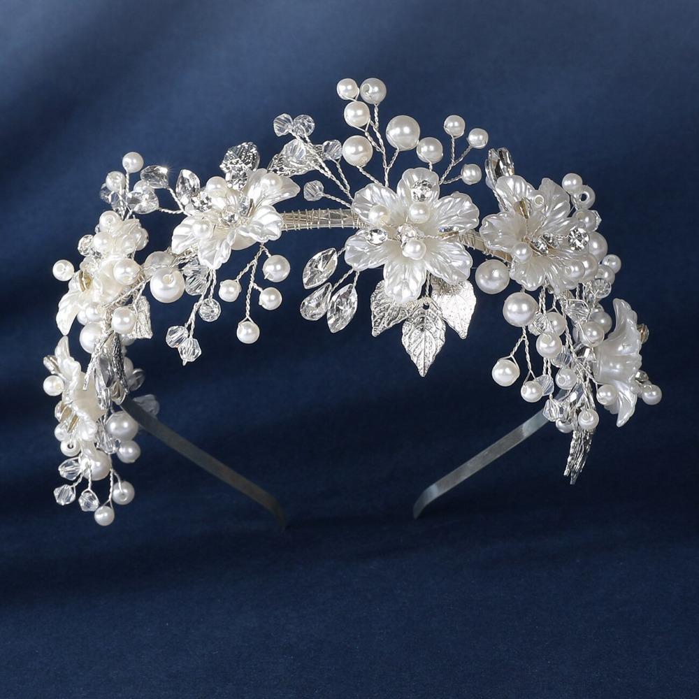 

с Жемчугом Стразами Женские Заколки для Волос Сплав Листья Свадебное Украшение для Головы Свадебная Хрустальная Тиара Свадьба серебряный