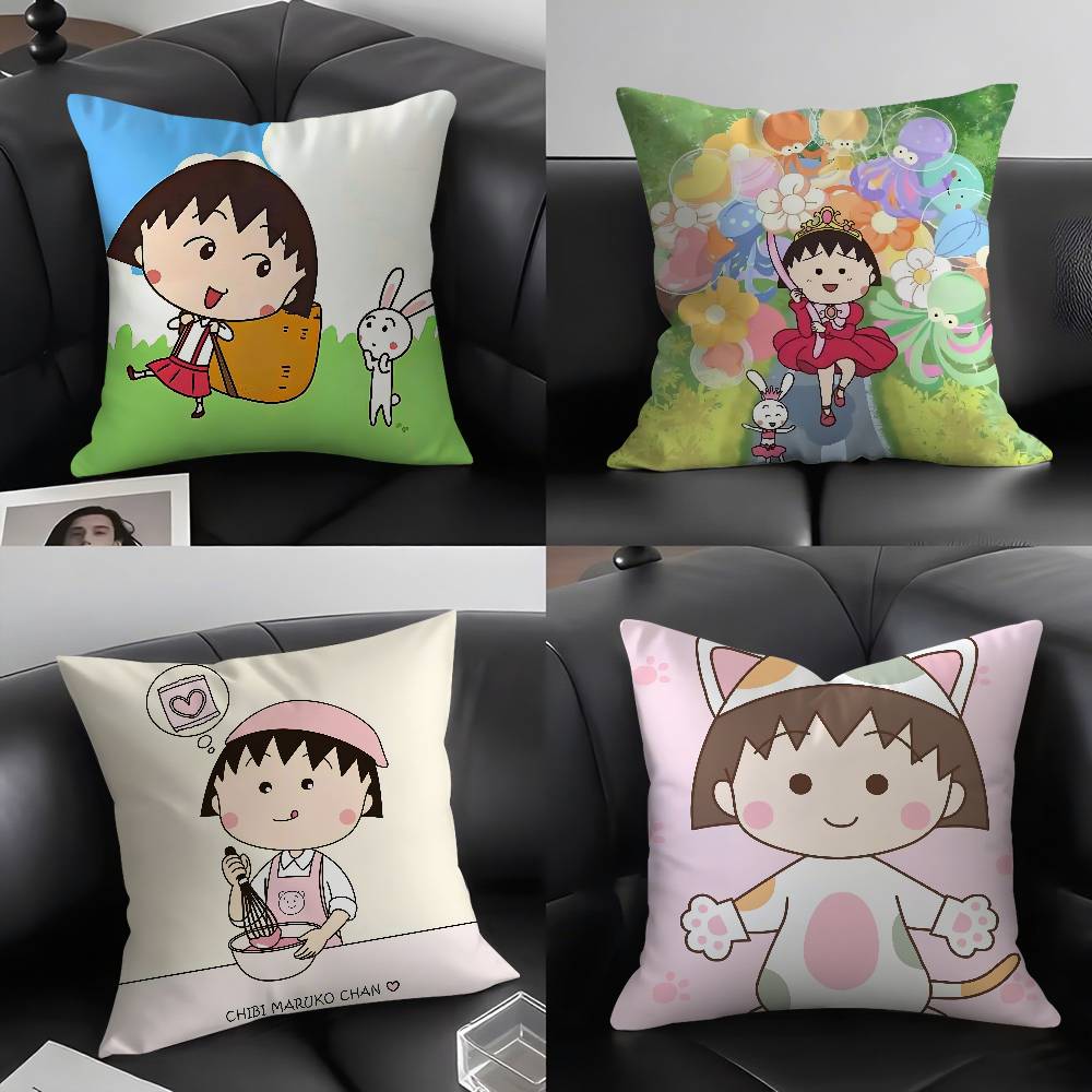 Cartoon Chibi M-Maruko-Chans Kissenbezug Sofa Kurzer Plüsch Doppelseitiger HD-Druck Zimmer Zuhause Büro Geschenk Kissenbezug