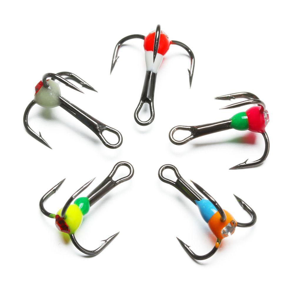 5pcs Ice Fishing Hooks Carbon Steel 8# 10# 12# 14# Three-jaw Hook Sinking Bait Tackle Tools Winter Durable New Style