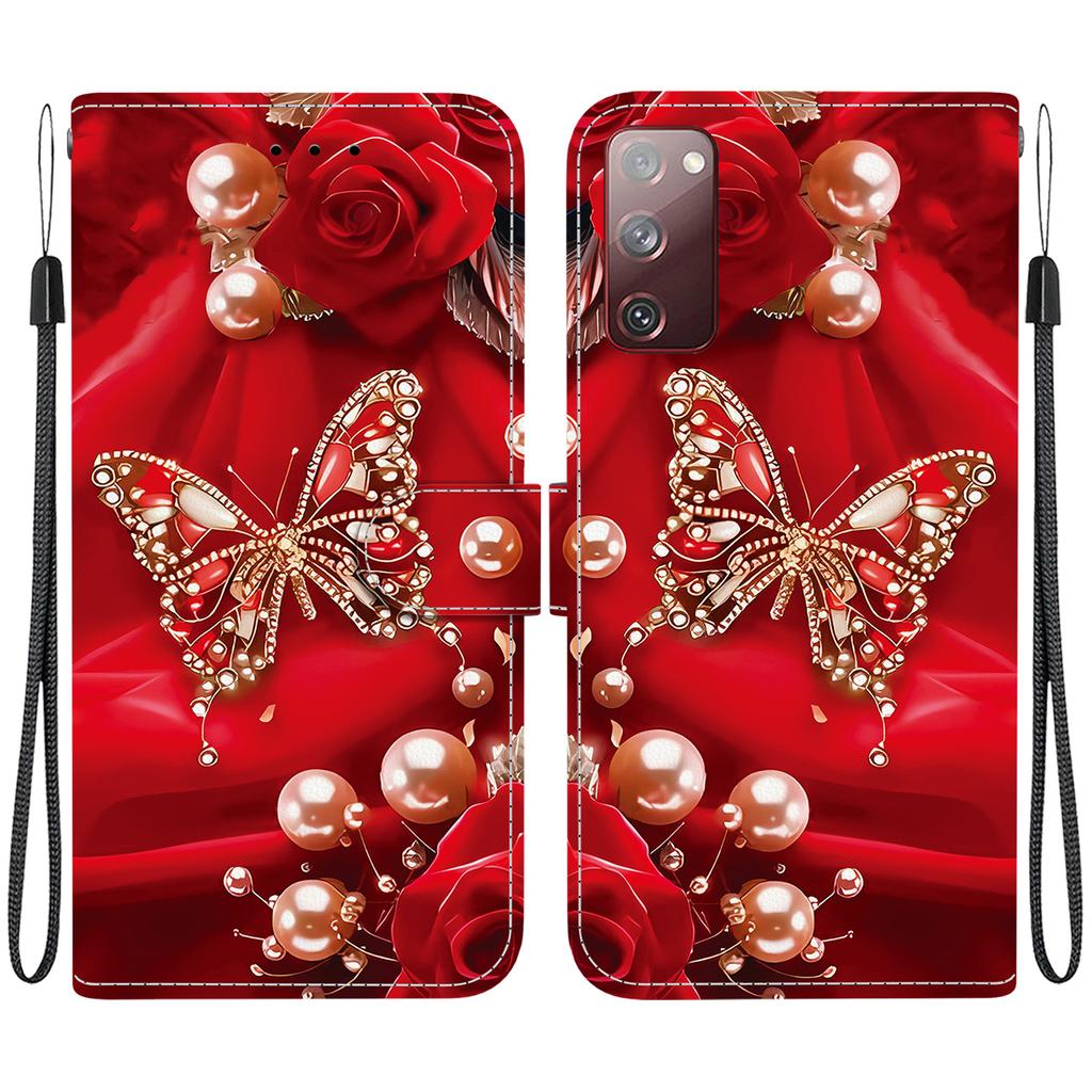 Handgefertigte PU-Leder-Flip-Hülle für Samsung Galaxy S20 FE/S20 Lite (SM-G781B/G780F) Rutschfeste Stoßfeste Hülle mit Handschlaufe & Herz/Rose Katze Designs