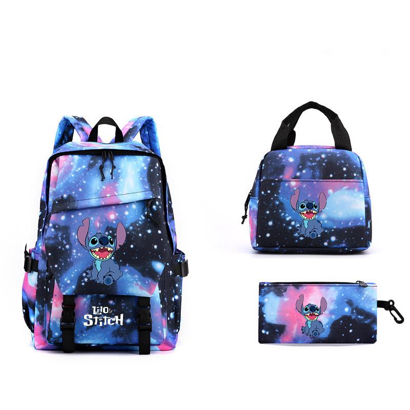 3-Piece LiloStitch Kids Backpack Cartoon Pencil Case Boys Girls Student Backpack
