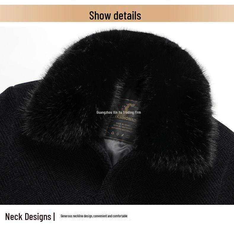 Men's Winter Plush Wool Coat, Warm Long Chenille Jacket for Middle-Aged and Elderly
