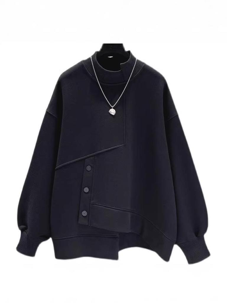 2026 Plus Size Women's Half-High Collar Sweatshirt - Spring/Autumn Korean Style Simple Loose Jacket