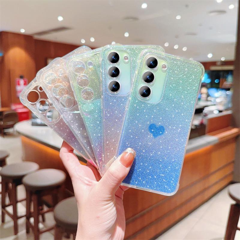 Iridescent Blue Love Heart Glitter Phone Case for Samsung Galaxy S23/S22/A55
