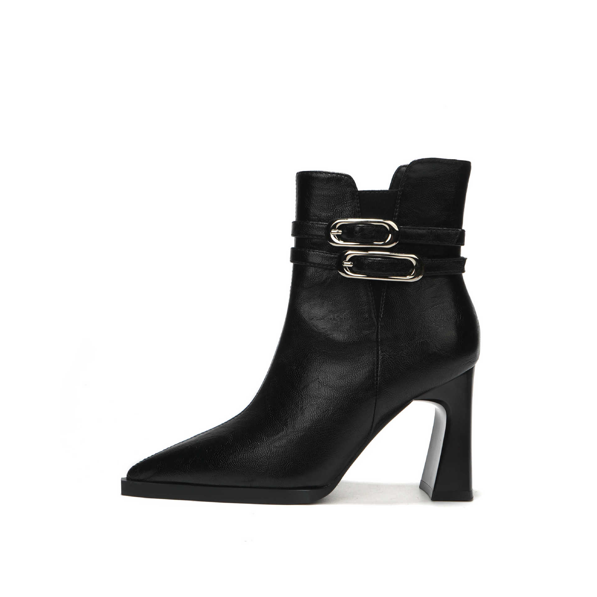 

Кожаные короткие сапоги толстый каблук ремень пряжка молния сбоку осенне-зимние новые сапоги ботильоны остроносые темперамент императорская сестра 39