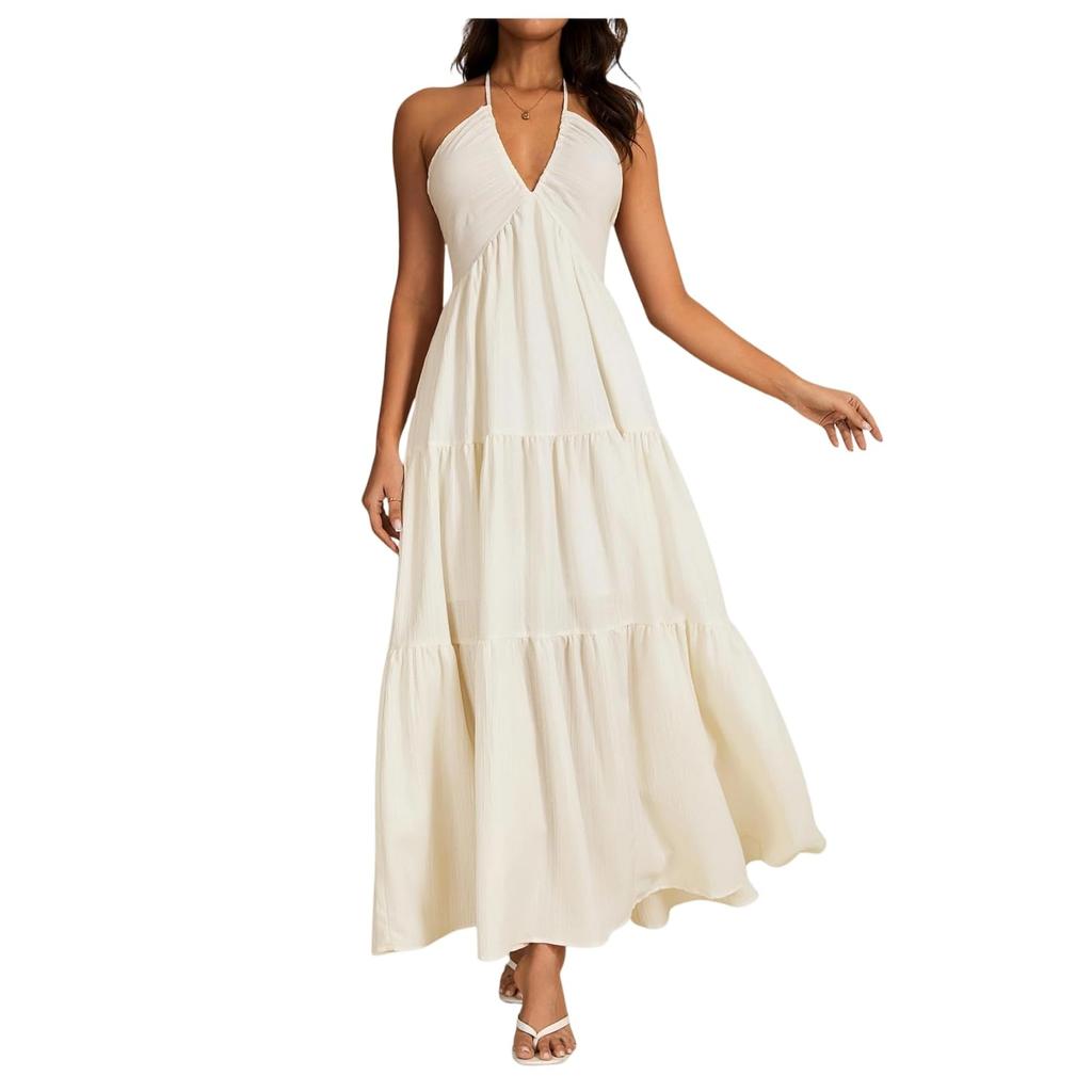 Women's V,Neck Relaxed,Fit Backless Resort Dress