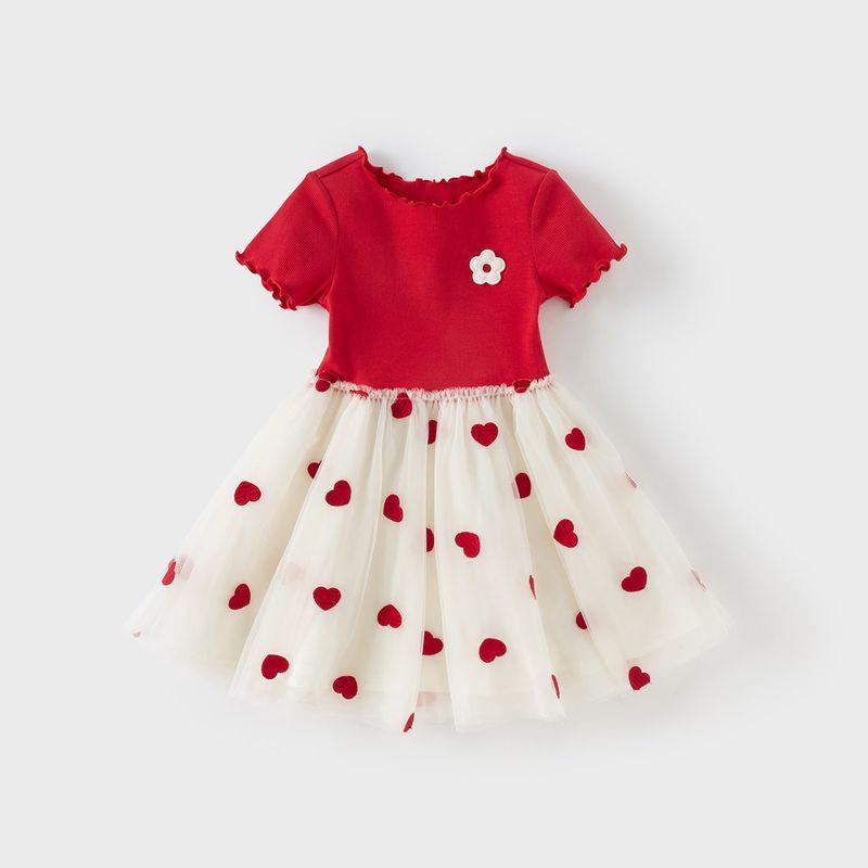 David Bella Girls  Dress Summer Dress Kidsren s Mesh Princess Dress Baby Knitted Red Dress Fashionable Kidsren s Clothing Dark Red [Ready in Stock] 90