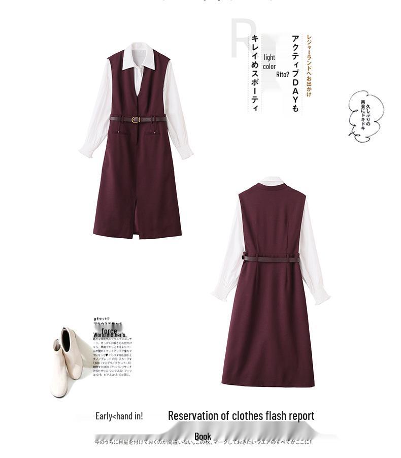 Set Rochie Cămașă cu Mânecă Lungă și Vestă Primăvara și Toamna 2025 Z5381