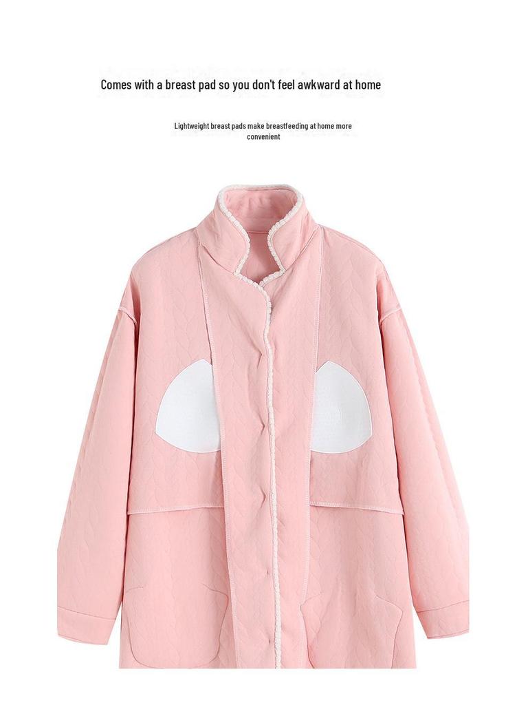 Umstandsröck und Nachthemd-Set: Stillpyjamas aus Luftbaumwolle für Frühling & Herbst nach der Geburt für den Winter, passen bis Größe 200.