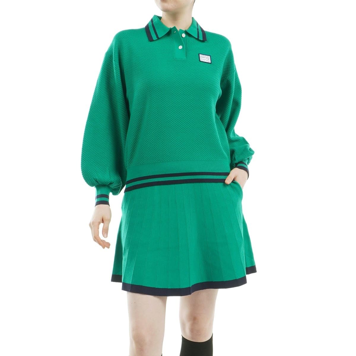 

Вязаный комплект: гольф-топ и низ LL [Pin Apparel] Женский (Эластичная талия, кулиска) / / 622-4270902 140_Зеленый