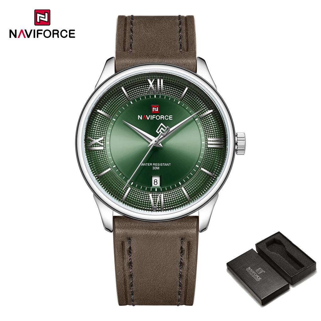 Naviforce Original Men Simple Quartz Watch Genuine Leather Strap 30m Waterproof Calendar Daily Casual Men Watch Gift NF9272L