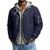 Men's Color Block Zip-Up Hooded Jacket, Two-Piece Warm and Thick Casual Outdoor Coat