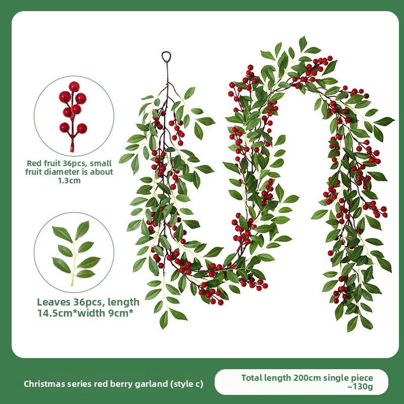 Christmas Simulation Red Fruit Vine With Artificial Pine Needles For Holiday Home Decor