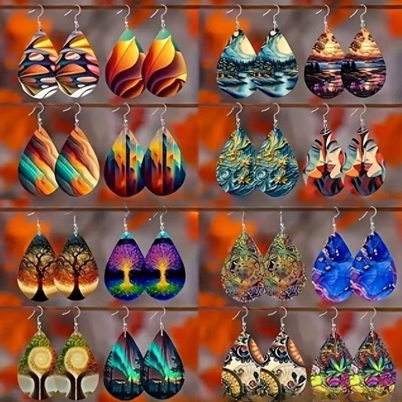 A complete set of 16 pairs of new earrings, earrings, colorful abstract small water droplets, magic earrings, fashionable and simple wind earrings.
