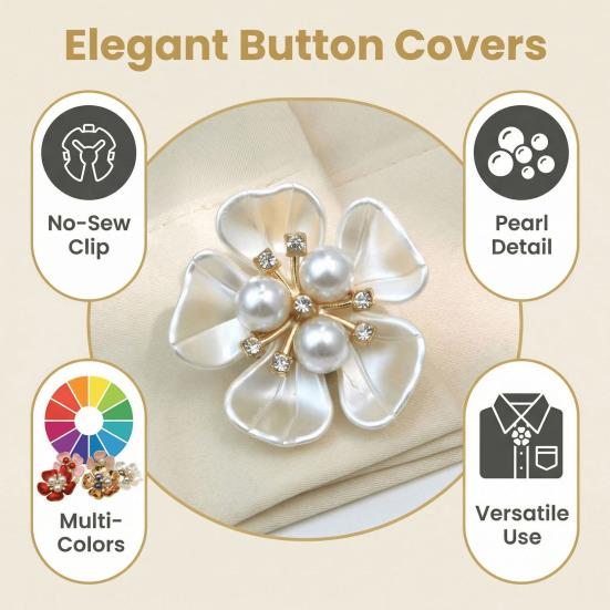 Flower Cufflinks Faux Pearl Rhinestone Flower Button Covers for Women Dress Shirts Crafting DIY Embellishments Gifts
