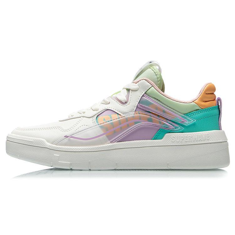 Li Ning Wave Superwave Lo Non slip Lightweight Low top Skateboard Shoes Women's White Purple Green AECR004-2