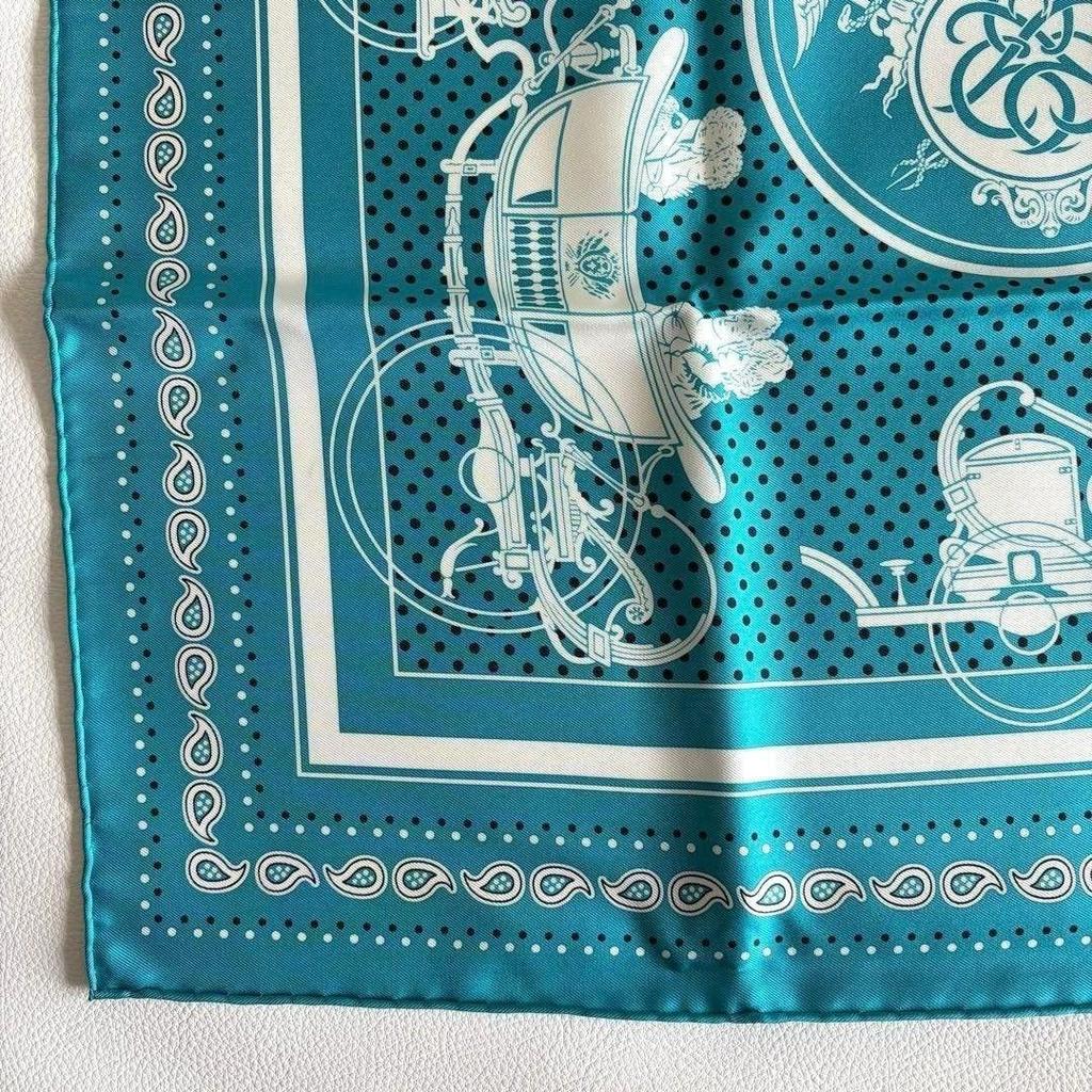 Used Excellent condition Hermes Carre 55 Ex-Libris turquoise bandana pattern with box