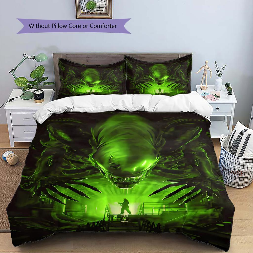 Alien Pattern Bedding,Quilt Set Quilt Cover Pillowcase Home Decoration Birthday Gift (1 * Duvet Cover + 2 * Pillowcase, Without Core)
