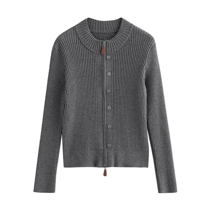 Cardigan zippé côtelé slim pour femme