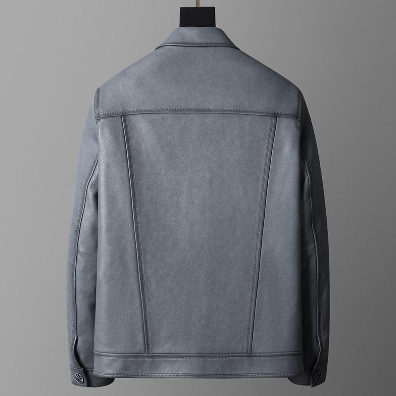 Spring and Autumn Genuine Leather Jacket Men's Lapel Sheepskin Jacket Workwear Commuting Youth Motorcycle Leather Jacket