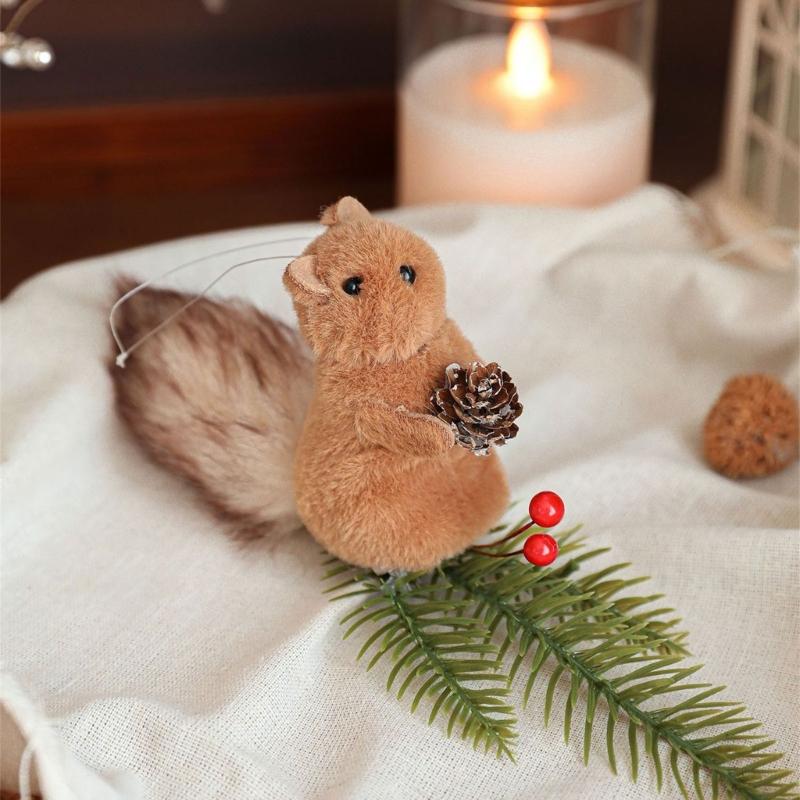 Cartoon Squirrel Hanging Decoration With Pinecone Accent Holiday Decoration For Christmas Gifts