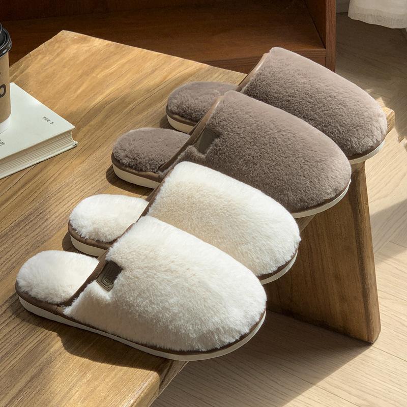 Fabric plush cotton slippers winter home couple warm home cotton shoes