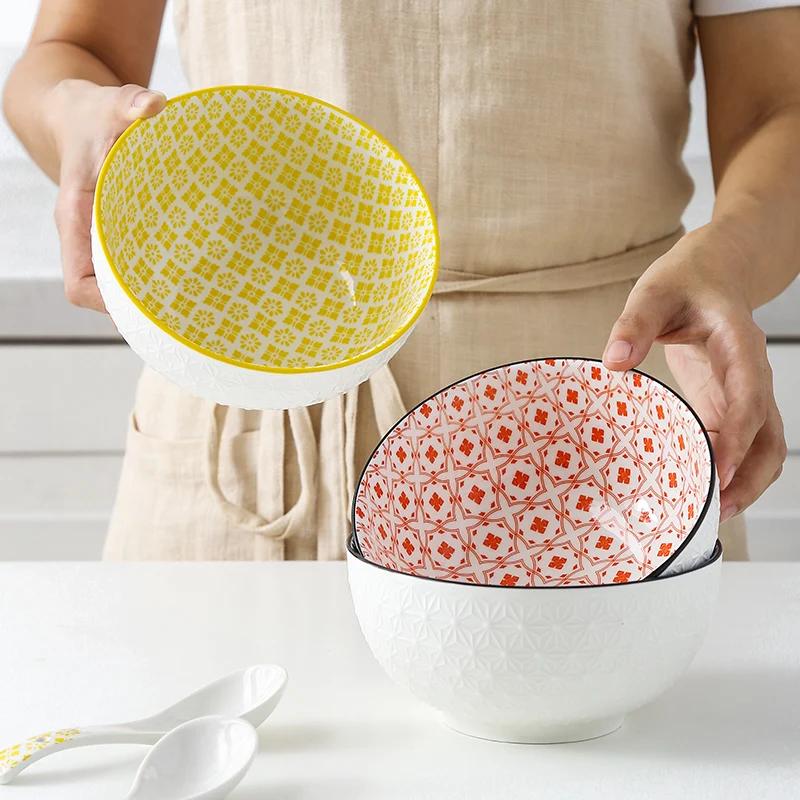 1Pcs Japanese tableware ceramic bowl single student dormitory bowls fruit salad soup rice net red noodles bowl zero waste