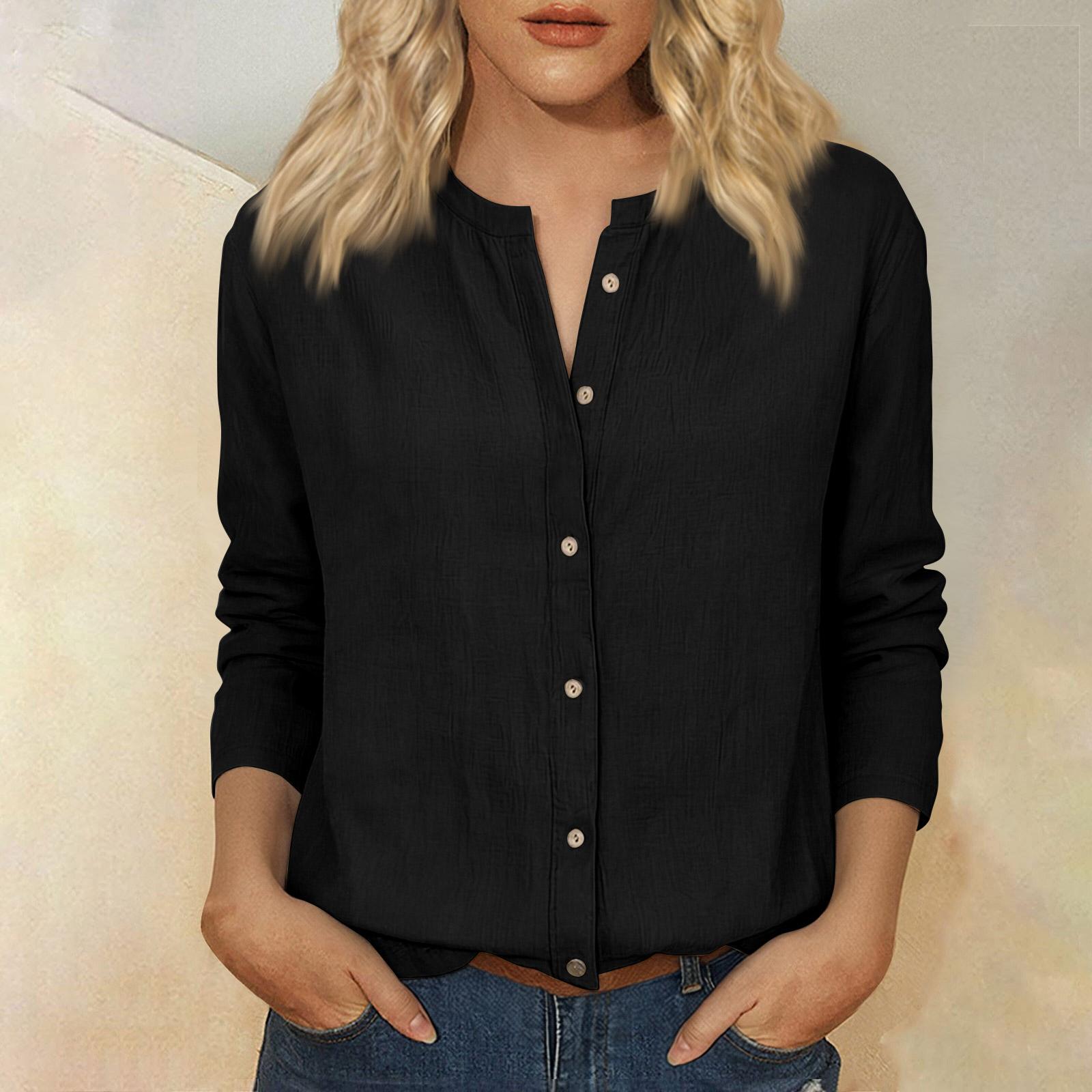 Women s Vintage Three-Quarter Sleeve Cotton Linen Shirt M