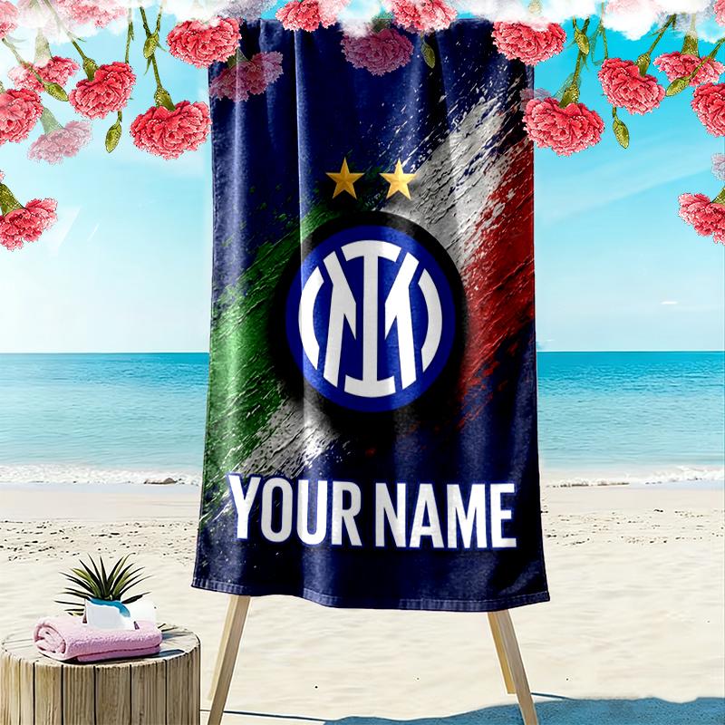 Custom Name Inter Milan Print Beach Towel, Large Soft Quick Dry Towel for Beach Camping Swimming