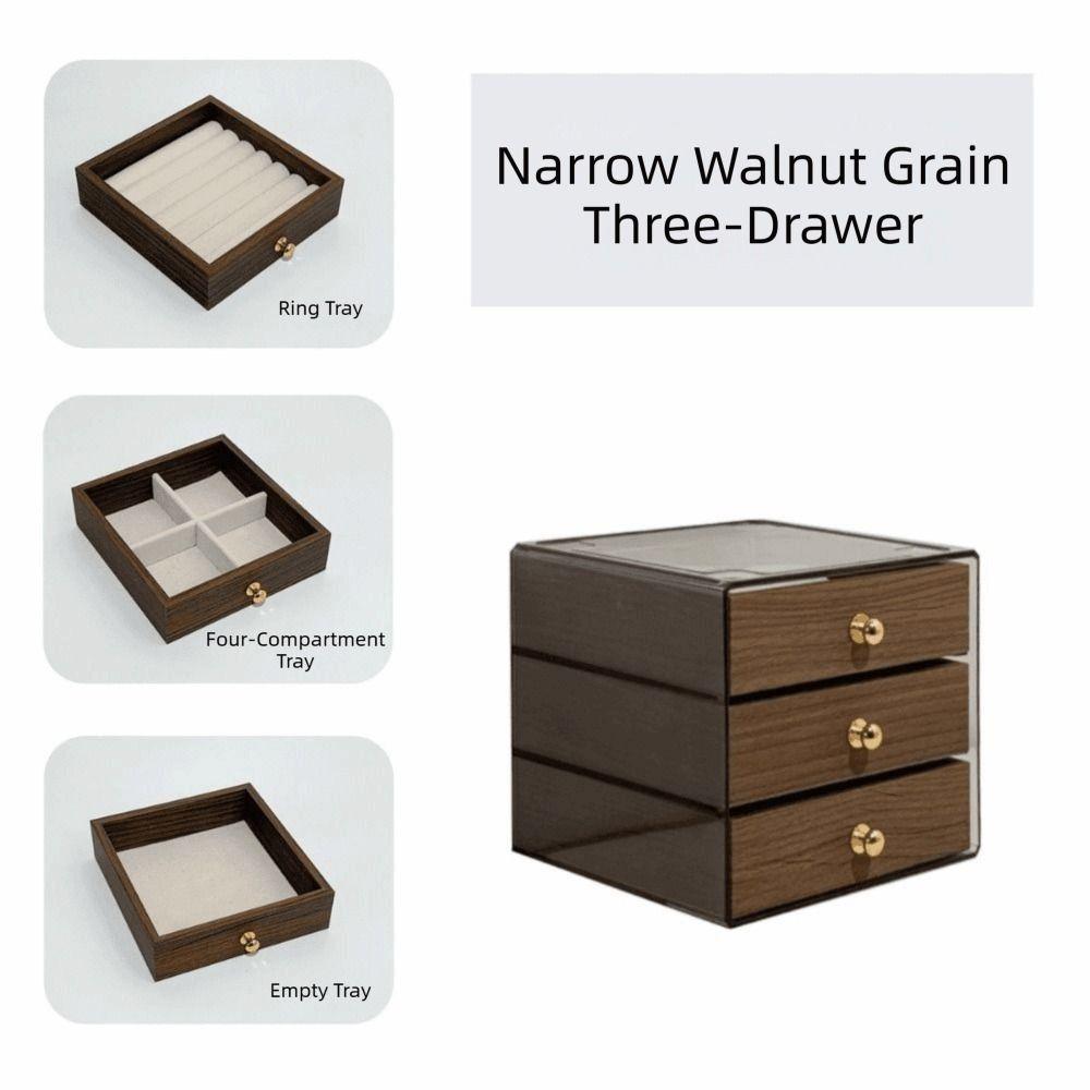 Large Capacity Wooden Walnut Grain Jewelry Box Dust-proof Necklace Display Storage Boxes  Gifts
