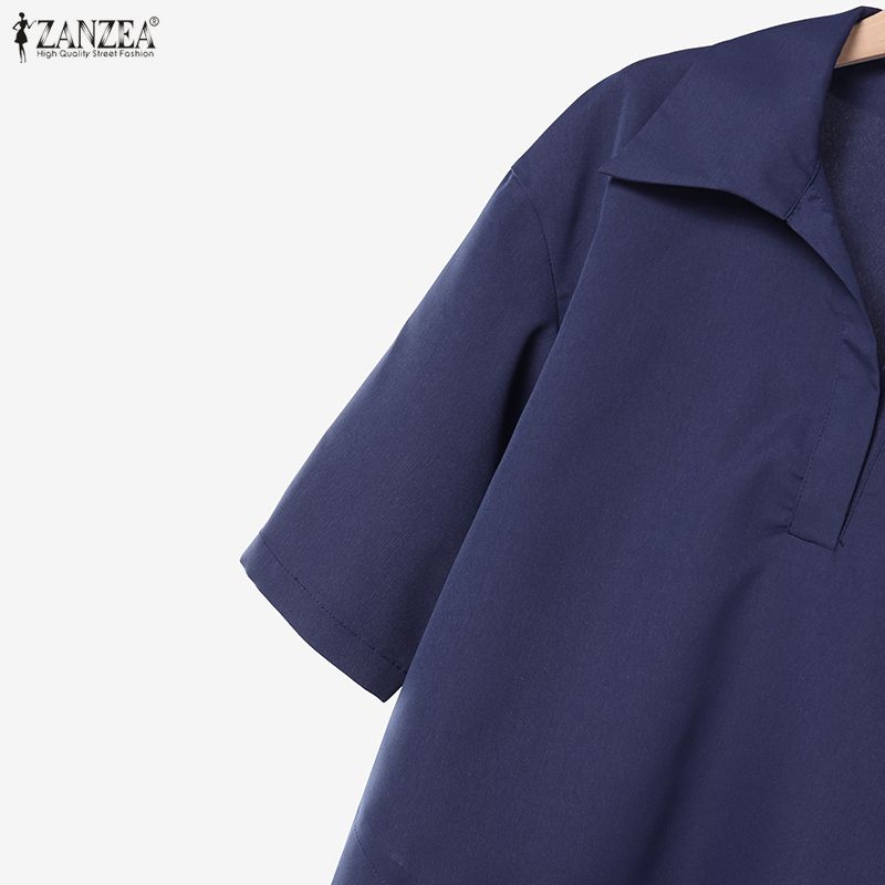 ZANZEA Women Short Sleeve Blouse and Pants Casual Two Piece Suit Sets