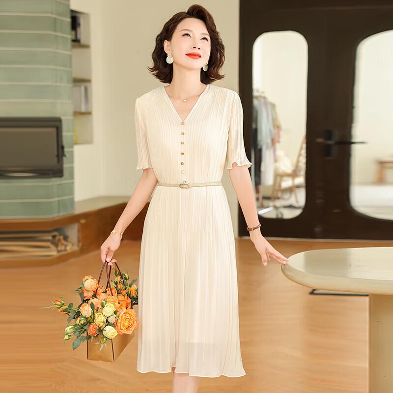 XUEXI Women's Elegant Chiffon Short Sleeve Midi Dress