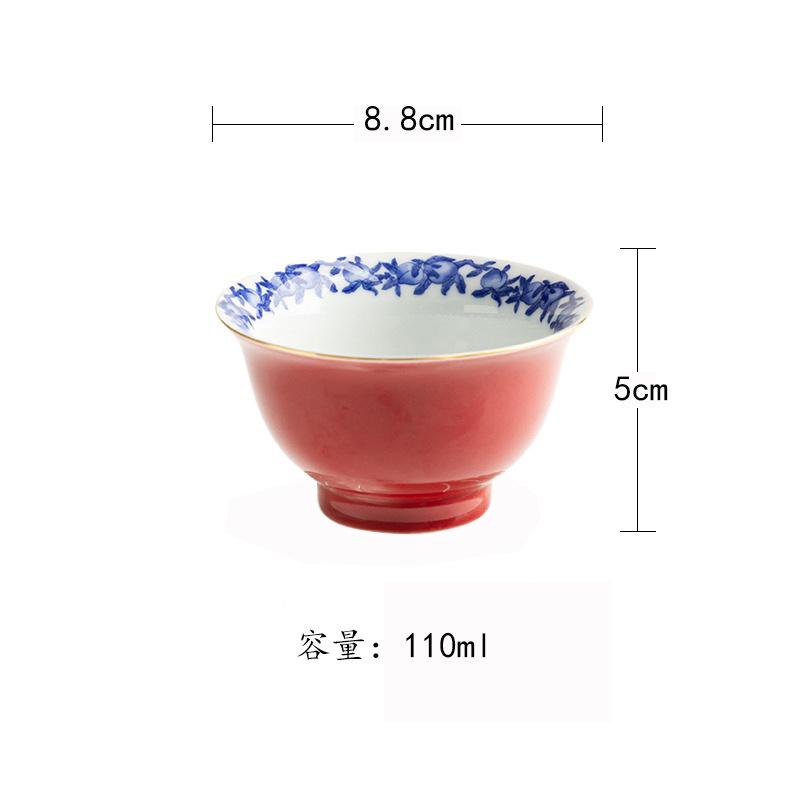 

110ml Blue Peaches Red Teacup Elegant Tea Bowl Cute Cup Tea-tasting Fragrance Cup Chazhan Master Cups Tea Services Accessories As Your Choose