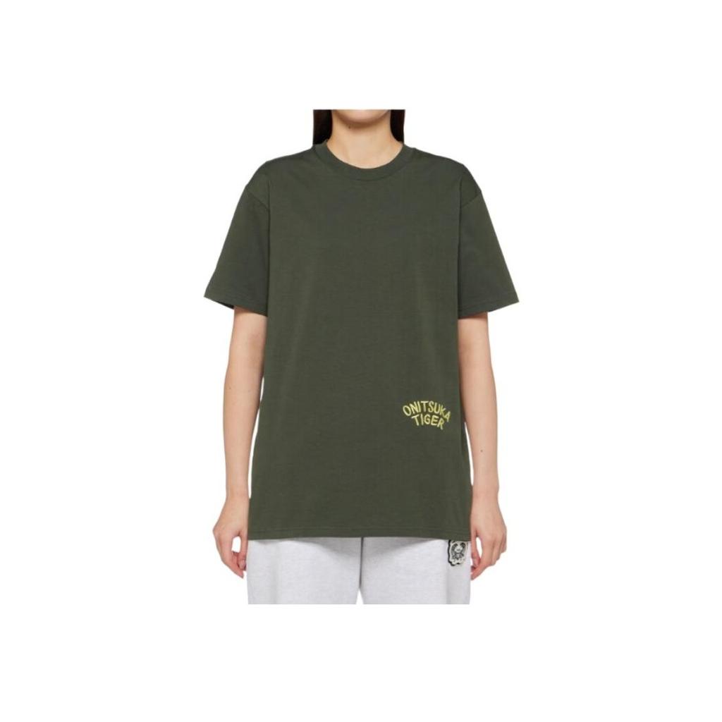 ONITSUKA TIGER Letter Print Animal Pattern Comfortable Breathable Round Neck Short Sleeve T-Shirt Unisex Tops Green 2183B150-300