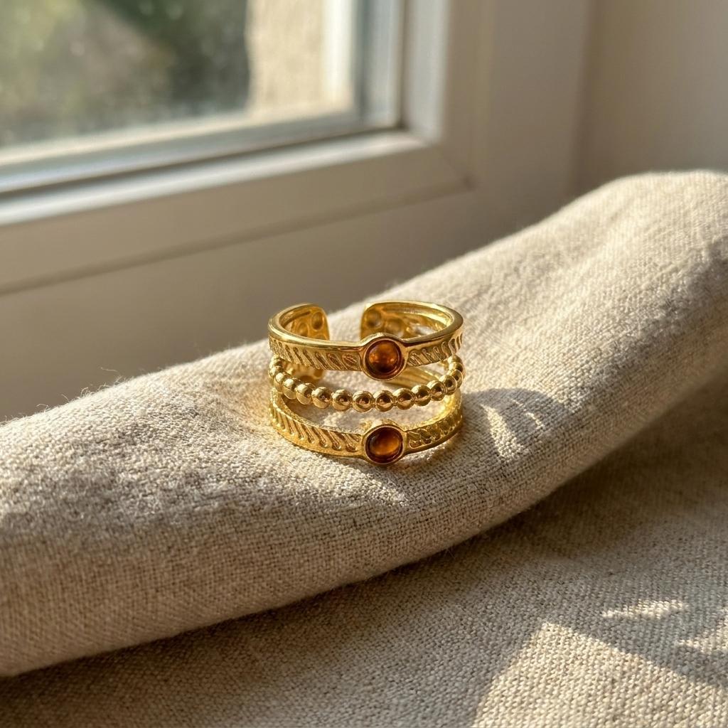 Stainless Steel Irregular Line Wrap Ring for Women Men Gold Plated Geometric Flower Leaves Ring Trendy Waterproof Jewelry Gifts