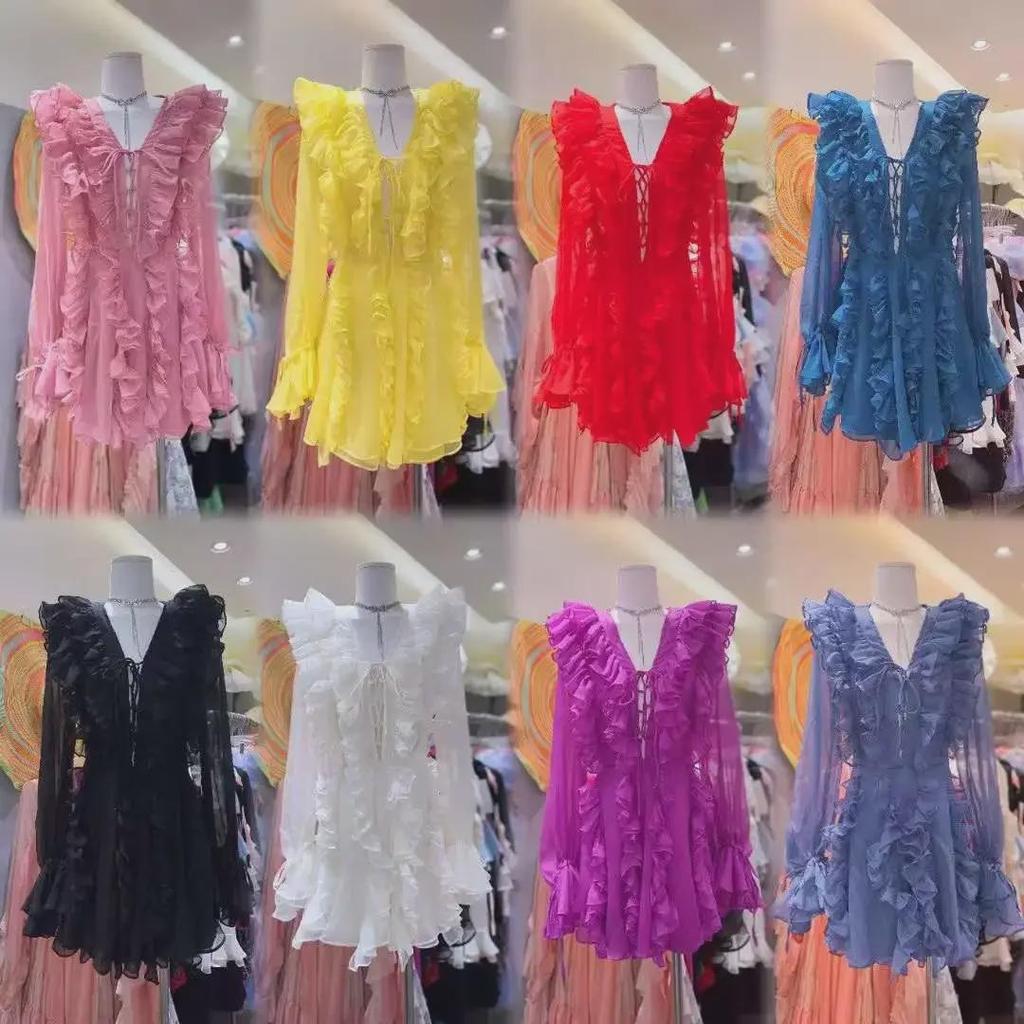 Shisanhang 2024 Spring/Summer V-Neck Ruffled Waist Sweet Fairy Dress