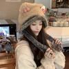 Sweet and Cute Cat Ear Plush Hat Women's Big Head Circumference Shows a Small Face Autumn and Winter Warm Ear Protection Fringed Knitted Hat Tide