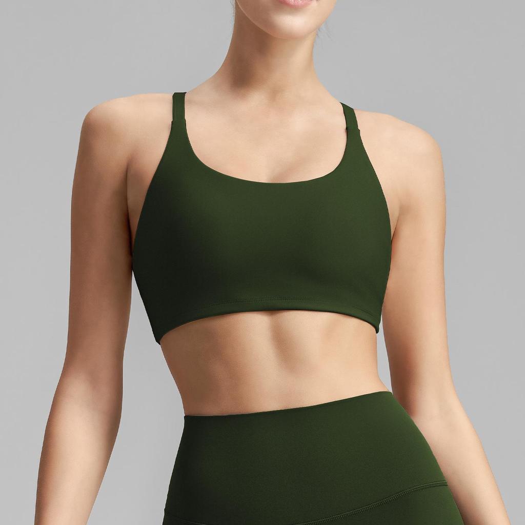 Women's Cross-Back Sports Bra: Sexy, Stylish Design for Pilates, Fitness, and Yoga, with Fixed Cups and Thin Straps for Outdoor Wear.