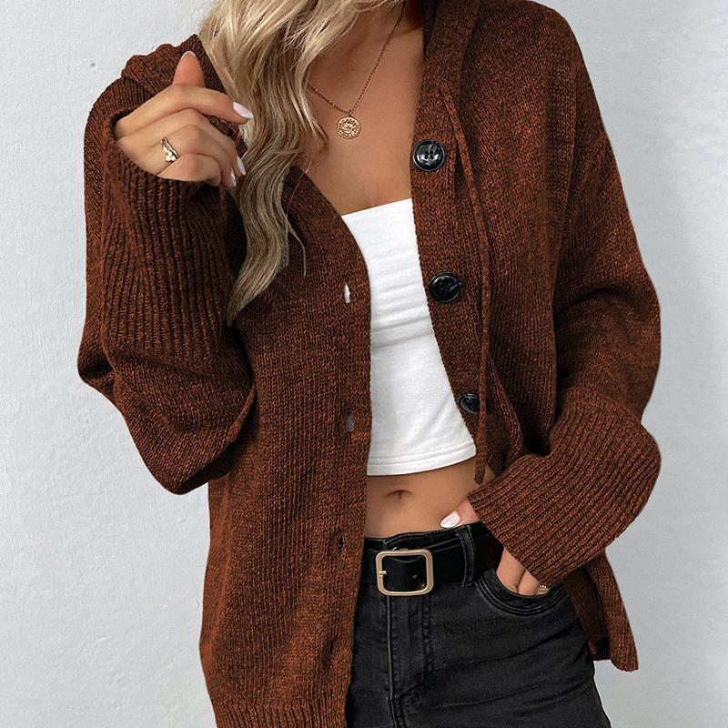 

Women s Light Brown Hooded Knit Cardigan S